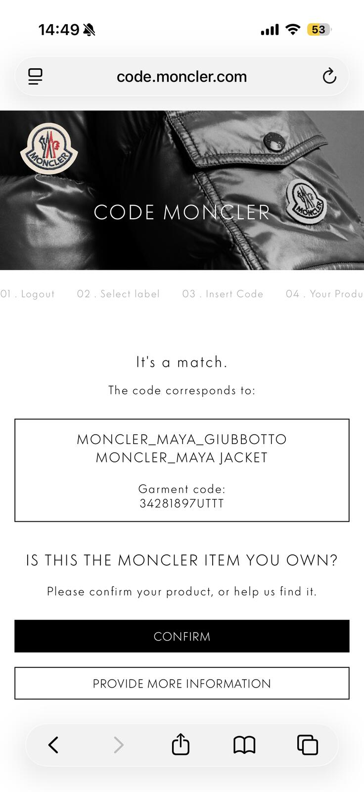 Moncler Maya Size 3 M BNWT